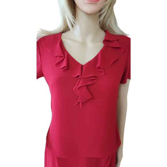 Cynthia Howie VTG Ruffeld Flutter Short Sleeve Red Dress Side Zip Womens Size 4 - Picture 2 of 16